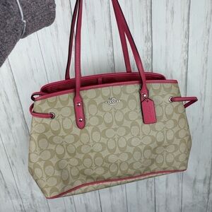 Coach tan monogram pink trim tote bag